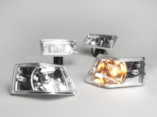BGM5022LX Indicator -BGM ORIGINAL set of 4- Vespa PX80, PX125, PX150, PX200, T5 125cc chrome housing - clear glass / silver bulb