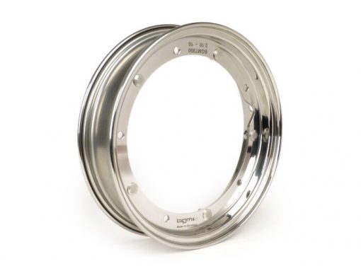 BGM7990 Rim -BGM PRO 2.10-10 inci- Vespa (tipe PX) - Vespa Smallframe V50, 50N, Special, PV, ET3, PK50-125 (S / XL / XL2), Largeframe PX, T5, Sprint, Rally, GT / GTR, LML Star, Deluxe - Baja tahan karat yang dipoles