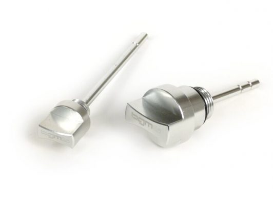 BGM581SKT Set-Öleinfüllschrauben mit Peilstab -BGM PRO, Motoröl + Getriebeöl- Piaggio Leader/Quasar – Vespa ET4, LX, LXV, S, GT, GTS, GTV, GTL 125-300ccm – silber eloxiert