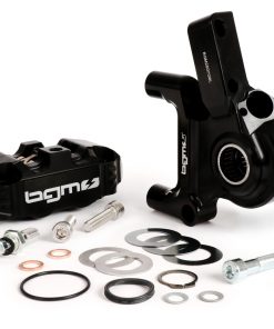 BGM2506KTGB Étrier de frein avant avec support d'étrier de frein -BGM PRO, CNC Touring, 4 pistons, montage radial - tambour de frein type Piaggio / Grimeca Ø20mm- Vespa PX Disc (1998-), My, 2011 - noir