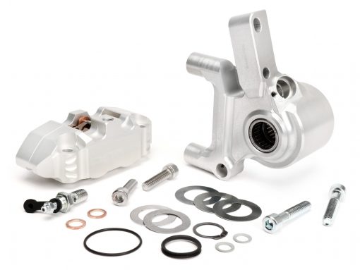 BGM2506KTGS Étrier de frein avant avec support d'étrier de frein -BGM PRO, CNC Touring, 4 pistons, fixation radiale - tambour de frein type Piaggio / Grimeca Ø20mm- Vespa PX Disc (1998-), My, 2011 - argent