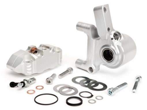 BGM2506KTLS Étrier de frein avant avec support d'étrier de frein -BGM PRO, CNC Touring, 4 pistons, montage radial - tambour de frein type LML- LML, Stella, Star - argent