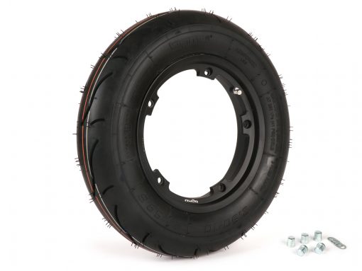 BGM35010SLKB टायर पूरा सेट -BGM स्पोर्ट, ट्यूबलेस, वेस्पा- 3.50 - 10 इंच TL 59S (प्रबलित) - रिम 2.10-10 काला