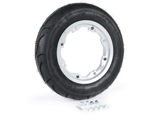 BGM35010SLKLG tire complete set -BGM Sport, tubeless, lambretta- 3.50 - 10 inch TL 59S (reinforced) - rim 2.10-10 - silver