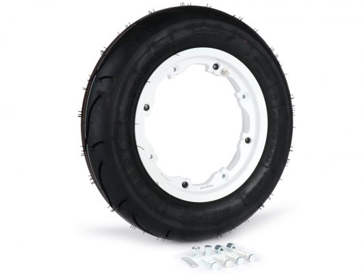 BGM35010SLKLW tire complete set -BGM Sport, tubeless, lambretta- 3.50 - 10 inch TL 59S (reinforced) - rim 2.10-10 white