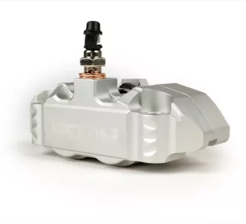 Bremszange vorne -BGM PRO, 4-Kolben, radiale Befestigung (Adapter benötigt)- für PX Disc, LML Star, Stella, Grimeca NT classic- Vespa PX (ab Bj. 1998, Serie), PX, T5 125cc, PK XL –  Silbern