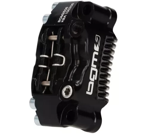 Bremszange vorne -BGM PRO SPORT (mit TÜV Teilegutachten)- 4-Kolben, radiale Befestigung (Adapter benötigt)- für PX Disc, LML Star, Stella, Grimeca NT classic- Vespa PX (ab Bj. 1998, Serie), PX, T5 125cc, PK XL –  Schwarz