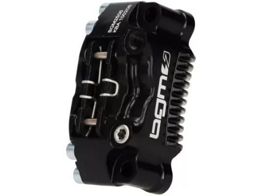 Bremszange vorne -BGM PRO SPORT (mit TÜV Teilegutachten)- 4-Kolben, radiale Befestigung (Adapter benötigt)- für PX Disc, LML Star, Stella, Grimeca NT classic- Vespa PX (ab Bj. 1998, Serie), PX, T5 125cc, PK XL –  Schwarz