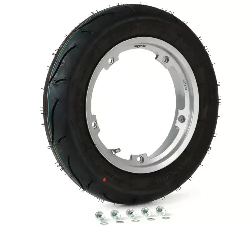 Komplettrad (Reifen fahrbereit auf Felge montiert) -BGM Sport, schlauchlos, Vespa Smallframe V50, PK, Primavera, ET3- 3.00 – 10 Zoll TL 50S (reinforced) – Felge 2.10-10 – silbern