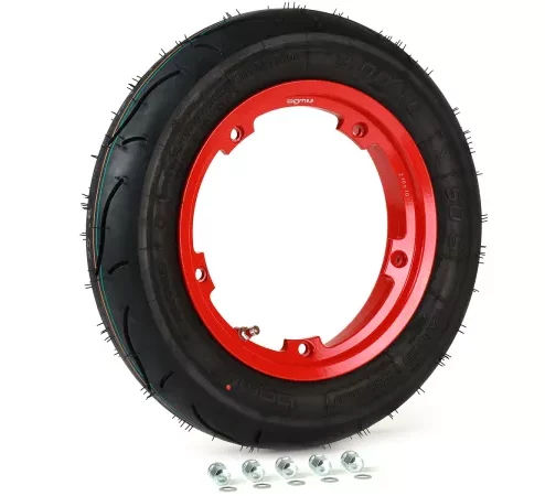 Komplettrad (Reifen fahrbereit auf Felge montiert) -BGM Sport, schlauchlos, Vespa Smallframe V50, PK, Primavera, ET3- 3.00 – 10 Zoll TL 50S (reinforced) – Felge 2.10-10 – rot