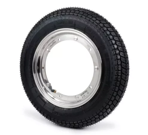 Komplettrad (Reifen fahrbereit auf Felge montiert) -BGM Classic, Vespa Largeframe PX, Sprint, Rally, GT, GTR, TS, T4, LML Star/Stella- 3.50 – 10 Zoll TT 59S (reinforced) – Felge Edelstahl 2.10- 10 – poliert