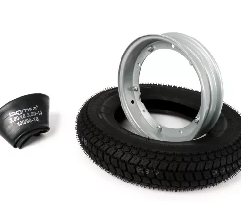 Reifen komplett Set -BGM Classic, Vespa- 3.50 – 10 Zoll TT 59P (reinforced) – Felge 2.10-10 Grau
