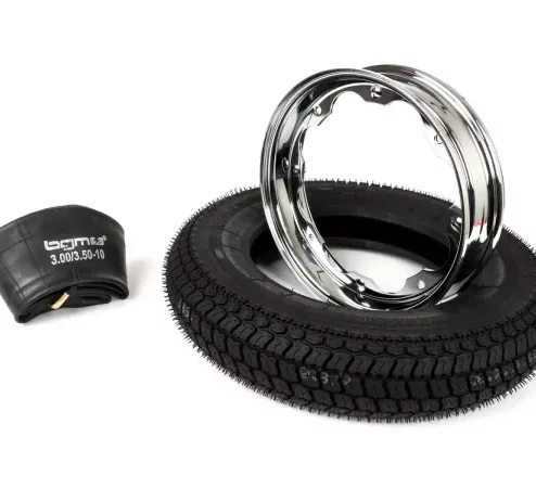 Reifen komplett Set -BGM Classic, Lambretta- 3.50 – 10 Zoll TT 59P (reinforced) – Felge 2.15-10 Chrom