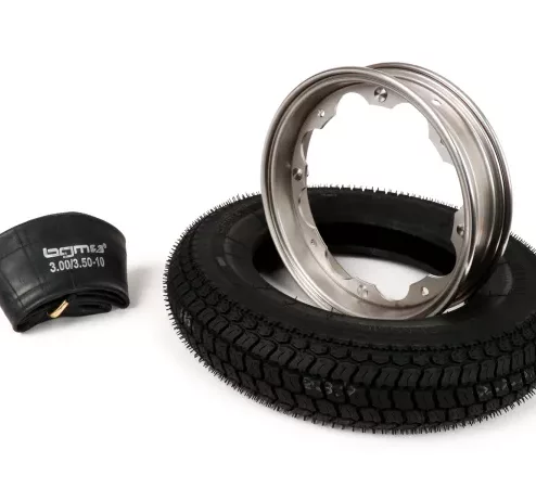 Reifen komplett Set -BGM Classic, Lambretta- 3.50 – 10 Zoll TT 59P (reinforced) – Felge 2.15-10 Edelstahl