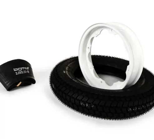 Reifen komplett Set -BGM Classic, Lambretta- 3.50 – 10 Zoll TT 59P (reinforced) – Felge 2.15-10 weiß