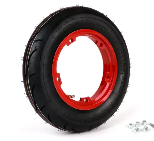 Komplettrad (Reifen fahrbereit auf Felge montiert) -BGM Sport, schlauchlos, Vespa Largeframe PX, Sprint, Rally, GT, GTR, TS, T4, LML Star/Stella- 3.50 – 10 Zoll TL 59S (reinforced) – Felge 2.10-10 rot