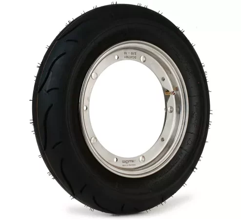 Komplettrad (Reifen fahrbereit auf Felge montiert) -BGM Sport, Vespa Largeframe PX, Sprint, Rally, GT, GTR, TS, T4, LML Star/Stella- 3.50 – 10 Zoll TT 59P (reinforced) – Felge Edelstahl 2.10- 10 –