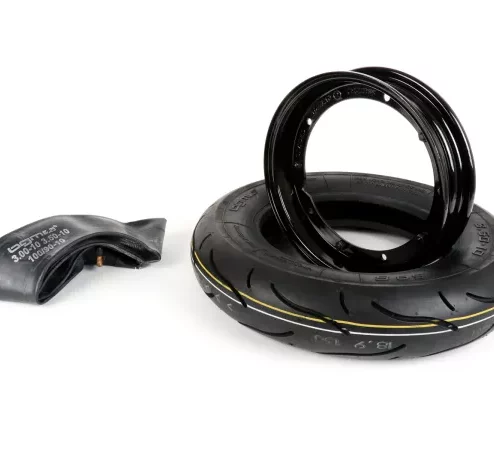 Reifen komplett Set -BGM Sport, Vespa- 3.50 – 10 Zoll TT 59S (reinforced) – Felge 2.10-10 schwarz