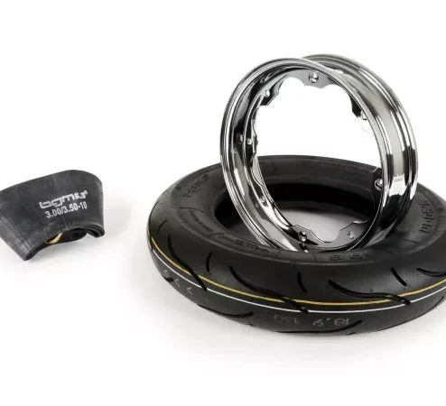 Reifen komplett Set -BGM Sport, Lambretta- 3.50 – 10 Zoll TT 59S (reinforced) – Felge 2.15-10 Chrom