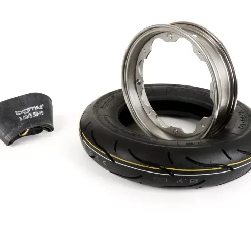 Reifen komplett Set -BGM Sport, Lambretta- 3.50 – 10 Zoll TT 59S (reinforced) – Felge 2.15-10 Edelstahl