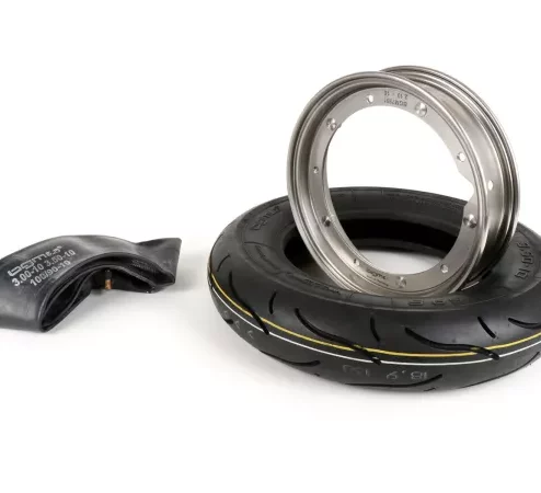 Reifen komplett Set -BGM Sport, Vespa- 3.50 – 10 Zoll TT 59S (reinforced) – Felge 2.10-10 Edelstahl