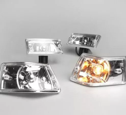 Blinker -BGM ORIGINAL 4er Set- Vespa PX80, PX125, PX150, PX200, T5 125cc Chromgehäuse – Klarglas / Silberner Birne