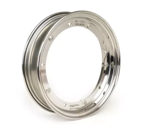 Felge -BGM PRO 2.10-10 Zoll- Vespa (Typ PX) – Vespa Smallframe V50, 50N, Special, PV, ET3, PK50-125 (S/XL/XL2), Largeframe PX, T5, Sprint, Rally, GT/GTR, LML Star, Deluxe – Edelstahl Poliert