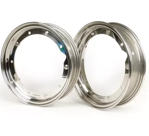 Felgen-Set -BGM PRO 2.10-10 Zoll- Vespa (Typ PX) – Vespa Smallframe V50, 50N, Special, PV, ET3, PK50-125 (S/XL/XL2), Largeframe PX, T5, Sprint, Rally, GT/GTR, LML Star, Deluxe – Edelstahl Poliert