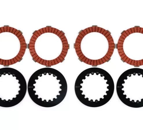 Kupplungsbeläge Set inkl. Stahlscheiben  -BGM PRO Stahl- Belagmaterial Superstrong Racing Red- Vespa Cosa2 – passend für Kupplungskorb Vespa Cosa2/FL (1992-), PX (1995-), Superstrong, Scooter & Service, MMW, Ultrastrong – 4-Scheiben